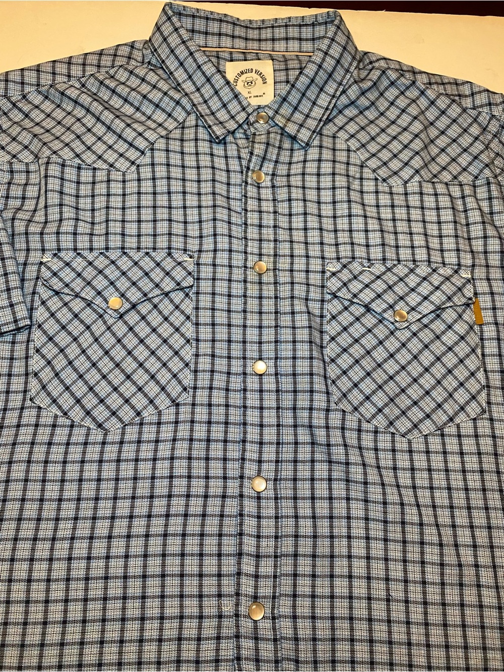 Dubinik Customized Version Bamboo/Polyester shortsleeved snap blue plaid shirt